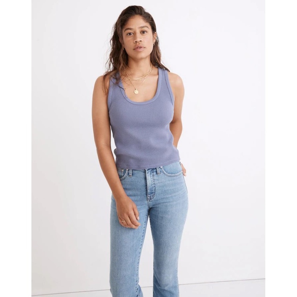 Madewell Waffle Knit Scoop Crop Tank Top Dusty Purple Blue NF437 Small